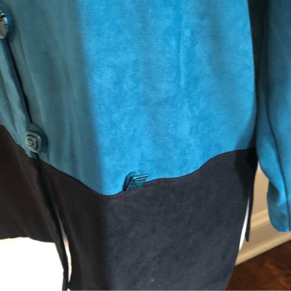 Vintage Darian blazer/blouse teal & black w/decorative button closure Size 12 - Picture 8 of 11